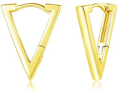 Cangall Silver Hoop Earrings for Women, 925 Sterling Silver Triangle Shaped Hoop Earrings, Fashion Unisex Small Gold Triangle Hoop Earrings, Hypoallergenic Cartilage Sleeper Gold Earrings for Girls