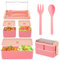 HMIEPRS Fiambrera 1400ml, Fiambrera Bento Infantil Adultos con 2 Capas 3 Compartimentos y Tenedor Cuchara, Fiambrera Apta para Microondas y Lavavajillas para la Escuela, Pícnic y Oficina (Rosa)