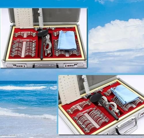 SXTYFBB 104Pcs Optical Trial Lens Set, Optometry Kit Metal Rim Ophthalmic Lenses with Trial Frame Eye Protection Accessories, Ophthalmic Trial Case Lenses, Aluminum Suitcase