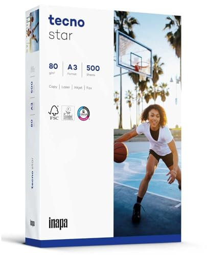 Kopierpapier inapa tecno star, A3, Weiß, Zellstoff, 80 g/qm, 2500 Stück