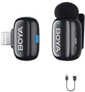 BOYA Boyamini Microfono lavalier wireless per iPhone/iPad con connettore Lightning certificato Mfi, AI Voice, ultra mini microfono per TikTok YouTube Vlog Podcast