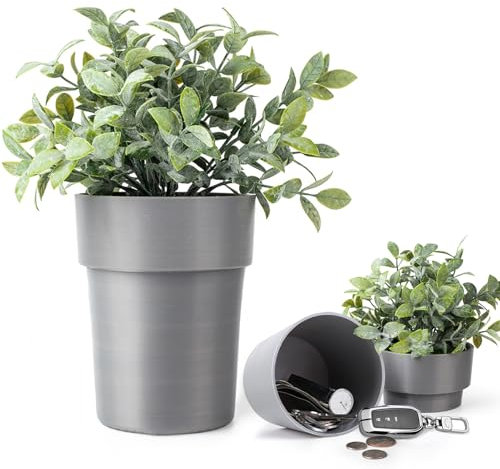 Mafagwre Coffre-fort de déviation avec plantes, bac à plantes avec coffre-fort caché et compartiment secret, pour cacher de l'argent, porte-clés, horloge (gris)