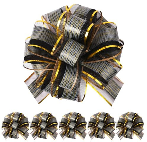 HOTUT Große Geschenkschleife, 6 Stück Geschenk Schleife mit Geschenkbänder, Ziehschleife ø 16 cm Dekoschleifen für Auto Dekor geschenkdekoration Hochzeit Geburtstag Weihnachten - Schwarz