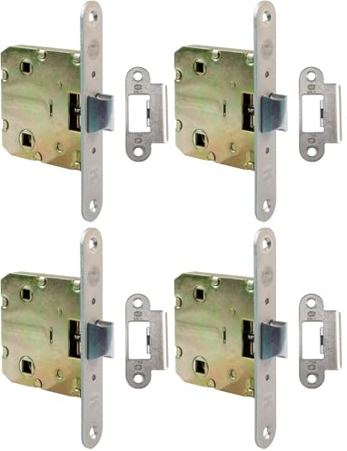 Amig - Picaporte Unificado para Puertas de Madera | Cerradura para Puerta Interior | Cierre de Embutir de Acero Latonado | Entrada 50 mm | Acabado: Cromado mate (Paquete de 4)