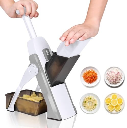 Masthome Safe Mandoline Slicer, Mandoline Slicer for Kitchen, Adjustable Vegetable Chopper, Kitchen Artifact 5 in 1 Food Chopper with Suckers