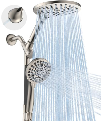 Dual Hand Shower Combo, 2-in-1 Rain Shower Heads System 8 Inch Rain Shower Head and 10 Modes High Pressure Hand Shower with Built-in Power Wash