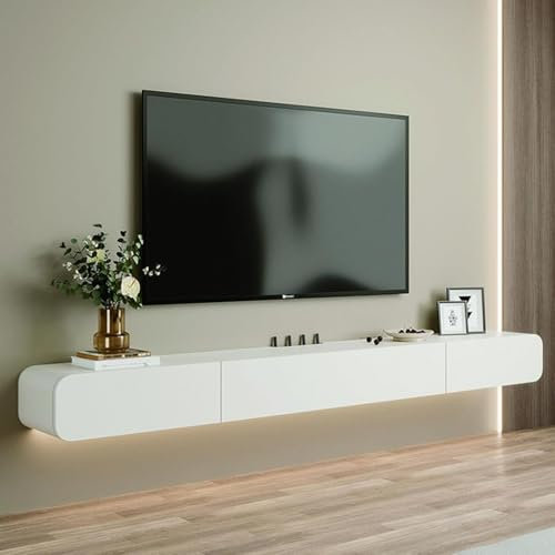 Easnuroz Floating TV Stand 120-240cm Floating TV Unit Tv Units For Living Room Coffee Tables For Living Room Wall Mounted Entertainment Center TV Media(White,120 * 24 * 18cm)