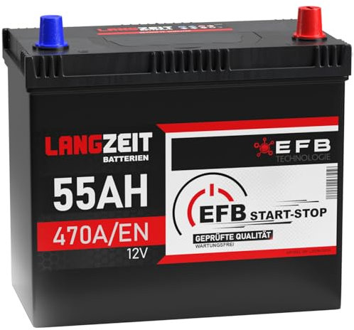 LANGZEIT ASIA EFB Batterie 55Ah 12V 470A/EN Autobatterie Starterbatterie Start Stop
