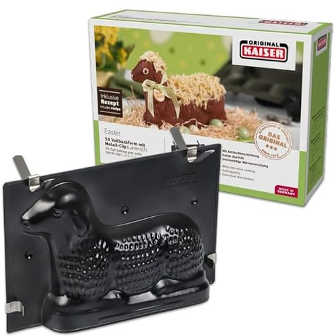 ORIGINAL KAISER | 3D Backform Lamm 0,7l | Lammform, Kuchenform für Ostern | Motivbackform mit Befestigungsklammern | antihaftbeschichtet & auslaufsicher