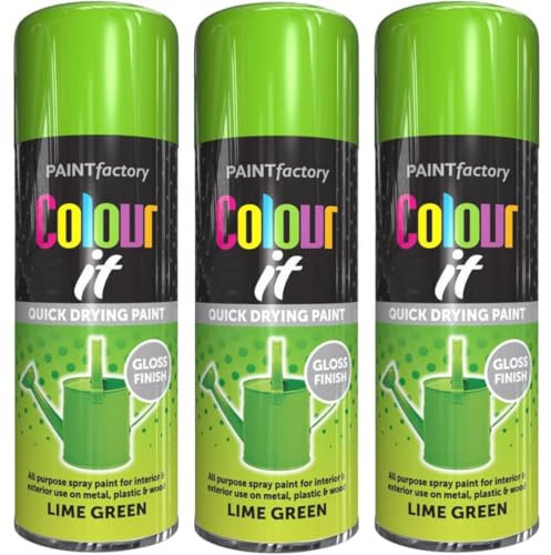 Spray Paint Lime Green Gloss Finish 400ml - 3 Pack Quick Dry Aerosol Can All Purpose for Wood, Metal, Plastic, Interior & Exterior