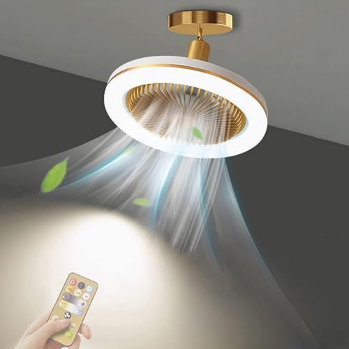 LANMOU Deckenventilator mit Beleuchtung, Klein Lampe mit Ventilator Schlafzimmer, 30W Deckenleuchte mit Ventilator Leise, E27-Fassung, Fernbedienung, Dimmbar, Timer, 3 Stufen, für Küche Bad Wohnung