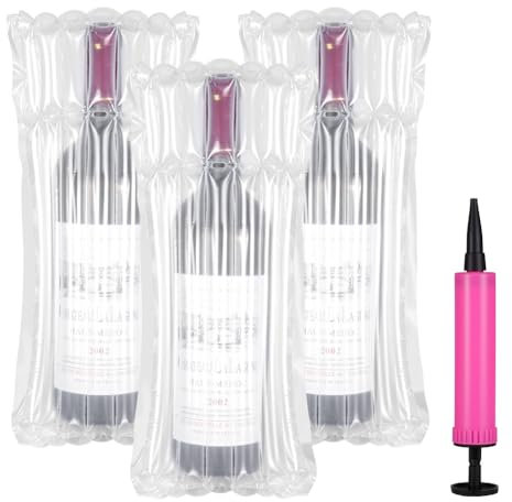 HOTUT Wine Bottle Protector, 20 Pack Wine Bottle Bubble Cushion with 1 Pump, Reusable Inflatable Air Column Cushion Bubble Wrap Bag, for Luggage Airplane Travel Transport Safety Shipping
