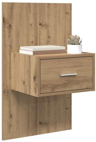 vidaXL Bedside Cabinet with Drawer 2 pcs Artisan Oak 50 x 32.5 x 80cm, Rustic Nightstand, Wall Mounted Shelf, Space Saving Table, Bedroom Storage Solutions, Functional Bedside Cabinet