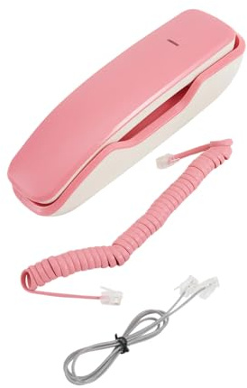 Qualoramall Téléphone filaire sans fil avec indicateur LED - Sonnerie sonore - Support mural ou de bureau avec mémoire à 13 chiffres pour la maison et le bureau - Rose