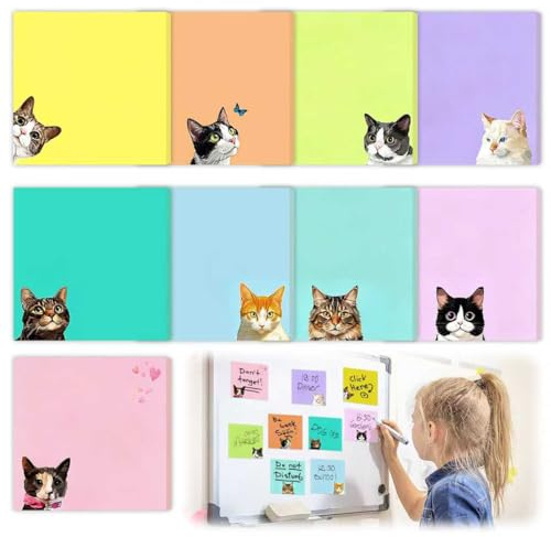 YeahBoom 9 Blöcke Katze Haftnotizen,450 Blatt Kleine Haftnotizen Kinder,Cartoon Tier Haftnotiz,Niedliche Klebezettel,TierföRmiger Haftnotizblock,Schulnotizen,Büronotizen,Geschenke Kinder