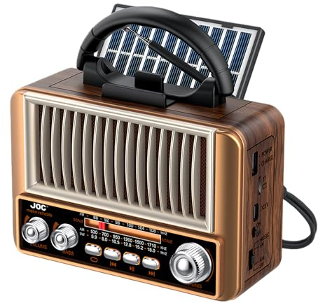 Radio Retro con Bluetooth: Radios Solare, Radio Vintage Retro con Soporte para Móvil, Radio Portatil Pequeña Recargable para Salón, Cocina, Jardín & Cámping (Oro Rosa)