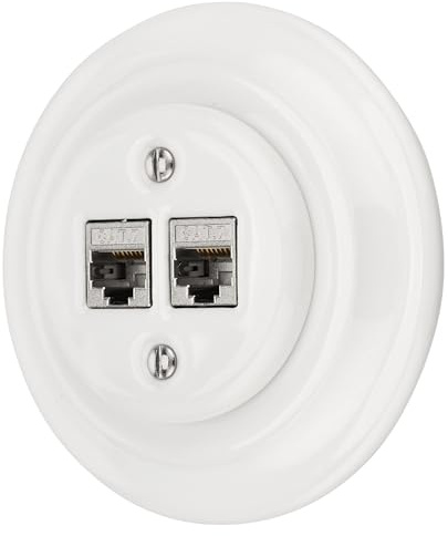 Unterputz Porzellan Retro Netzwerkdose CAT.7 2-fach, All-in-One, Serie PR1 weiß
