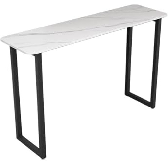 FAJNUZI2024 Balkontisch Heller Luxus-Rock-Slab-Bar-Tisch-moderner Langer Pub-Höhentisch mit stabilem Metallrahmen mit Stauraum(Klein)