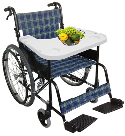 MEHOOSPVN Plateau pour fauteuil roulant avec porte-gobelet, 4 crochets, 58 x 53 cm, amovible, capacité de charge de 80 kg, table de fauteuil roulant pour adultes, personnes handicapées et à mobilité