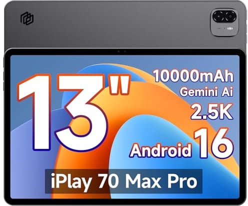 ALLDOCUBE Tablet 13'' Android 16, Unisoc T7300, Schermo 2.5K, Modalità PC | Risoluzione 1600×2560, 4G LTE, 16GB RAM+128GB ROM, Batteria 10000mAh, GPS, 4 Altoparlanti, Face ID, iPlay 70 Max Pro