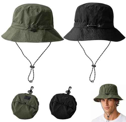 JazRvr Regenhut Damen Wasserdicht, 2 Stück Regenhut Mit 1 Schwarz Und 1 Olivgrün, Praktischer Südwester Regenhut, Ideal Als Fischerhut Damen Für Outdoor Und Alltag