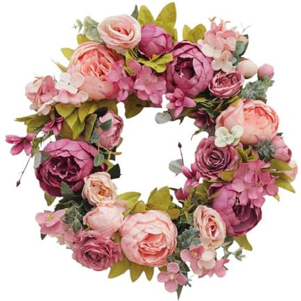 Frühling Pfingstrosen Blumenkranz 45 cm – Rosa & Pink Türkranz aus Kunstblumen, Floraler Hochzeitskranz für Garten, Tür & Wand, Hotel Dekoration