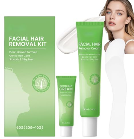 Facial Hair Removal Cream for Women,Hair Removal Cream Kit with Soothing Gel,Gentle Depilatory Creams for Upper Lip, Chin & Face,Quick & Effective Hair Depilatory,Safe for All Skin Types