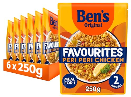 Ben's Original Favourites Peri Peri Chicken and Vegetable Pouch, 6 x 250g | Chicken and vegetable rice, quick meal ready in 2 minutes, exciting flavour with no artificial flavours, serves 1