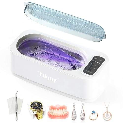 Ylkjny Ultraschallreinigungsgerät 55KHz UV mit LED für Brillen & Schmuck | Brillenreinigungsgerät mit LED, 350ml Ultraschallreiniger, 4 Modi, Kompakt, tragbar leicht bedienbar, Ultra-leise<50 dB