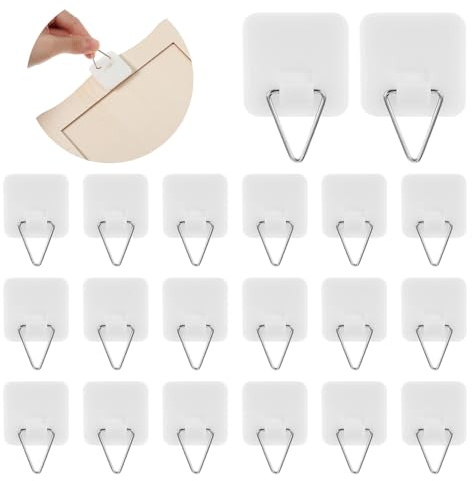 Self Adhesive Picture Hooks, Invisible Stick-On Wall Hangers No Drilling | 20 Pcs Reusable Photo Frame Hangers for Posters Canvas Wall Art Home Decor, Strong Adhesion, Invisible Plate Hangers Holder