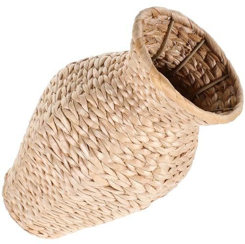 KALLORY Jarrón de Paja Tejido, Florero Decorativo de Junco de Gato Beige, Base Plana y Estable para Flores Secas o Artificiales, Salón y Dormitorio
