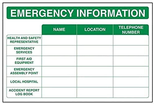 V Safety Emergency Information Sign - 300mm x 200mm - 1mm Rigid Plastic