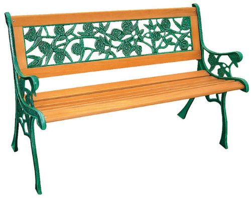 Spetebo Banco de jardín de rosas con hierro fundido – Banco de madera dura de madera decorativa