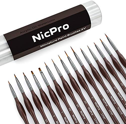 Nicpro Detail Paint Brush Set, 15 PCS Small Miniature Paint Brushes, Fine Model Painting Brushes for Acrylic Watercolour Oil & Paint by Number, Figurine, Craft - with Holder