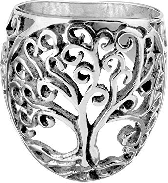 81stgeneration Anello Donna Argento Sterling 925 Largo Filigrana Albero della Vita Medaglione