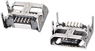 sourcing map 10PCS Micro USB Female Socket Connector Jack Port, 5-Pin DIP 180 Degree, Repair Replacement Adapter