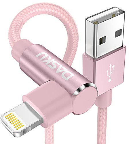 2 Pack 90 Degree iPhone Charger 10Ft Mfi Certified Lightning Cable Right Angle Long Nylon briaded Cord Compatible with Apple iPhone 14 13 12 11 Pro Max XS XR X 8 7 6 5 Plus iPad (Pink)