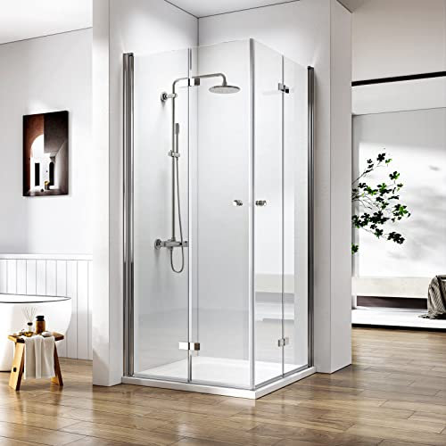 Heilmetz® Duschkabine 70x80 cm Falttür Eckeinstieg Duschkabine Beide Seiten 180° Falttür Duschabtrennung Drehfalttür Doppel Duschtür Duschwand 6mm ESG Glas - Höhe 185cm