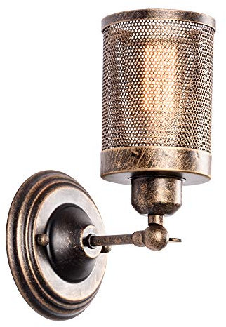 Industrie Wandleuchte, LULING Steampunk Metallnetz Lampenschirm Innen Vintage Wandleuchte Verstellbare Steckdose für Garagentor Veranda Hallway（NO Bulb）
