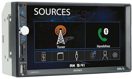 Jensen CMR270 7-inch Double DIN Car Stereo | LED Digital Media Touchscreen | Bluetooth | Push to Talk Assistant | Backup Camera Input | | USB Fast Charging | microSD | No CD/DVD