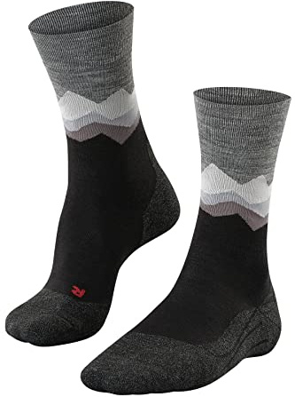 FALKE Men's TK2 Explore Crest Hiking Socks, Merino Wool, Mid Calf, Medium Padding, Max Comfort, Athletic Sock, Black (Black 3003), 10.5-11.5, 1 Pair