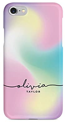 Tirita Personalised Phone Case for iPhone 7 Plus & 8 Plus – Hard Case or Cover With Custom Name or Initials – Cute Personalised Gift for Women or Girls [18. Marble Holographic Pastel]