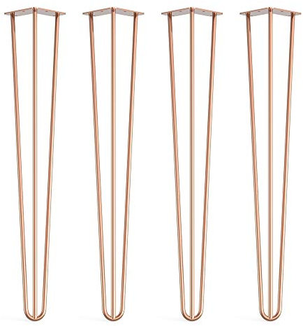 Lot de 4 pieds en épingle à cheveux avec pieds de protection de sol et vis - 71 cm (3 tiges) / 10 mm, cuivre or rose
