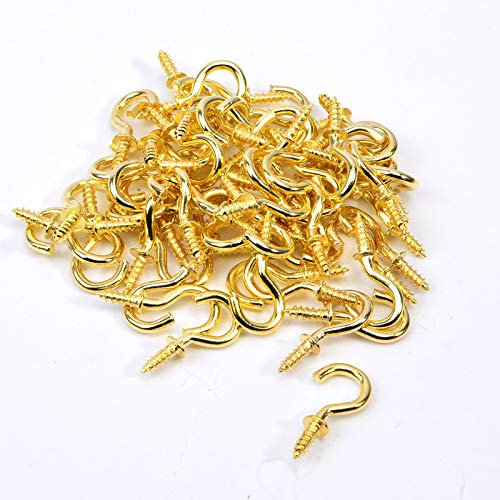 JAVOUKA Lot de 60 petits crochets à vis – Mini anneau à vis pour cadre de miroir – Crochets de plafond en laiton de 1,27 cm pour accrocher des bijoux, des porte-clés