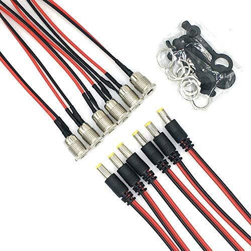 Lewttyer 6 pezzi Dc Power Jack Socket femmina 55 x 21 mm interruttore di contatto, 6 pezzi 18 awg femmina maschio dc spina cavo a basso voltaggio presa di montaggio femmina Mount Pigtail cavo maschio