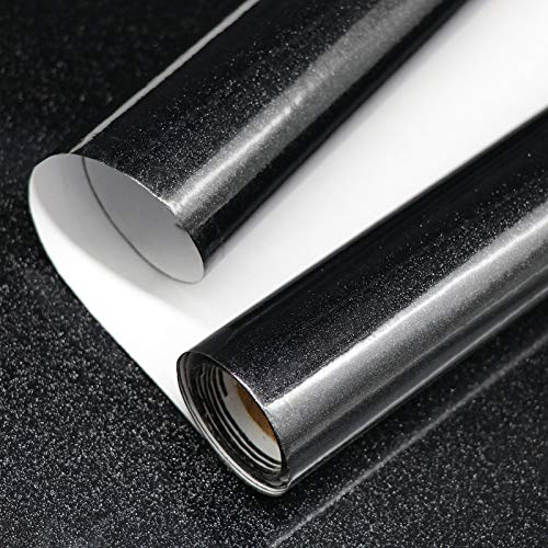 Decoroom Self Adhesive Wallpaper Black Glossy/Glitter Sticky Back Plastic Roll 60X300CM Peel and Stick Wallpaper Upgrade Vinyl Film Decorative Countertops Kitchen Removable Furniture Sticker