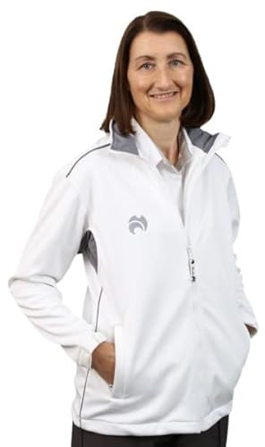 Henselite Womens Lawn Bowling Full zip fleece-Color White with Grey Trims Size M