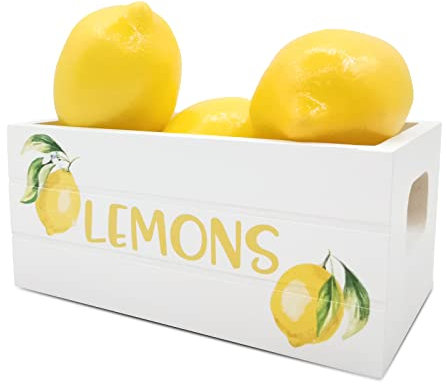 Lemon Tiered Tray Decor Lemon Mini Crate Summer Farmhouse Lemonade Kitchen Decorations Summertime Wood Crate with 5 Faux Lemons