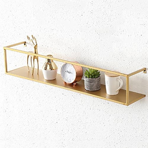 DUNAKE Schweberegal Metall, Wandregal Schwarz Für Schlafzimmer, Hängende Regale Küche Eckregal Hängend Für Badezimmer Und Aufbewahrung Für Wohnzimmerdekoration (Color : Gold, Size : /L)