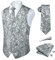 Rithern Herren Weste Paisley Floral Jacquard Seide Krawatte Einstecktuch Taschentuch Set mit Manschettenknöpfen und Krawattenklammer Set für Hochzeitsfeier Anzug Weste Set Grau XL